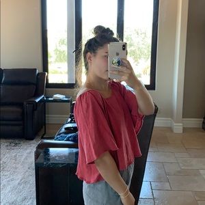 Red Free People Off/ On/ One Shoulder Blouse